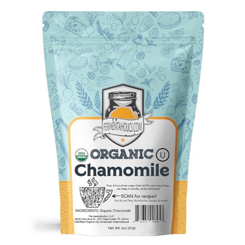 Fermentaholics Chamomile Flowers, Loose Leaf 2 oz USDA Certified Organic Loose Leaf Sweet, Subtle Flavor for Kombucha Brewing & Herbal Tea