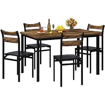 Recaceik Dining Table Set for 4, Wood Kitchen Table with Metal Frame & MDF Board, 5-Piece Kitchen Table Set for Small Space, Dinette and Apartment, Rustic Grey