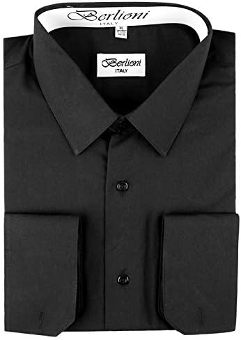 Italy Mens Convertible Cuff Solid Dress Shirt Black-XL 17-1712 sleeve 3637
