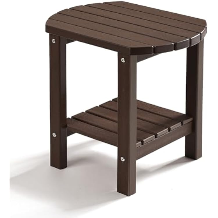 PASAMIC 2-Tier Adirondack Oval Outdoor Side Table, HDPE Small Outdoor Table, Patio End Table for Patio, Backyard, Weather-Resistant Brown