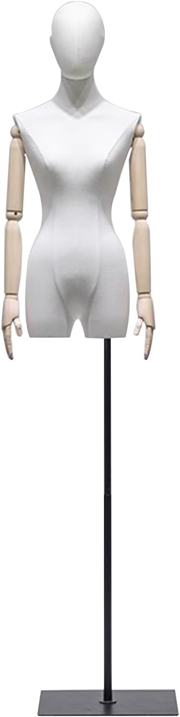 Female Mannequin Dress Full Body，Adjustable Height 67-83" Realistic Manikin Display Head Arm Rotation with Metal Base(White)