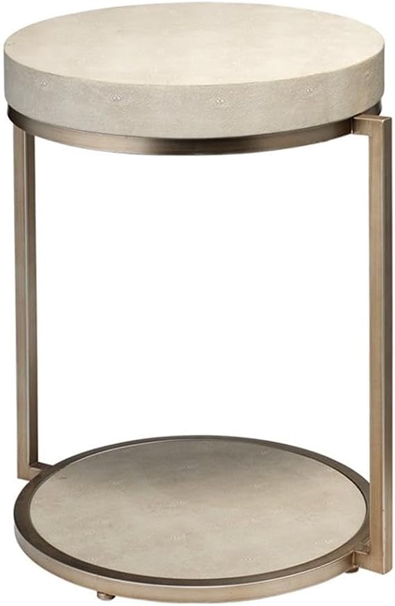 Eden Home Round Metal Side Table, 23.5" H x 20.5" W x 17.5" D, Hand-Forged Champagne Finish Iron Frame, Faux Shagreen Ivory Leather Top, Transitional Style Accent Table for Living Room or Bedroom