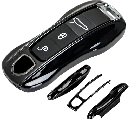 AeroBon 3-Piece Painted Fob Cover Compatible With Porsche Key Shell, Replacement MK2, Black