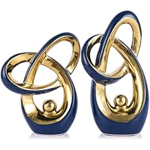 Blue Gold Modern Abstract Art Home Accents, Coffee Table Decor for Living Room, Table Centerpieces for Dining Room, Ceramic Sculptures for TV Stand Decor
