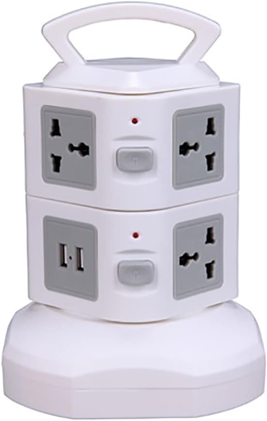 Tower Power Board Surge Protector Vertical Multi-Socket 7/11/15/19 Way Universal Socket Plug Socket 2 USB 3m Extension Cord(2 Layers 2USB,AU Plug)
