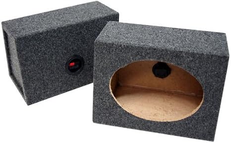 6x9 Wedge Speaker Box Pair Sealed Gray Carpet 6" x 9" Enclosures - ASC | Angled 6x9 inch twin boxes for coaxial drivers, slanted face aims sound at the cabin, behind truck seats or in trunks