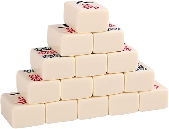 Board Game Traditional Complete Chinese Mahjong Game Set with 144 Melamine Tiles,4 Dice,2 Spare Tiles,mat and Storage Case for Travel Party Family Game Gift(Color: Ivory,Size: 36#)