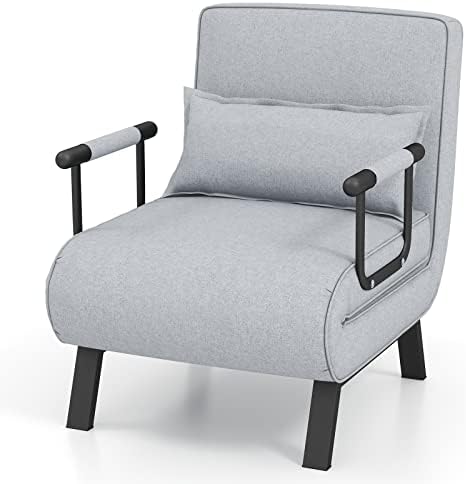 Folding Sofa Bed, 4-in-1 Convertible Lounge Recliner Sleeper with 6-Position Adjustable Backrest and Removable Pillow, Upholstered Single Sofa Chair Guest Bed for Home Office