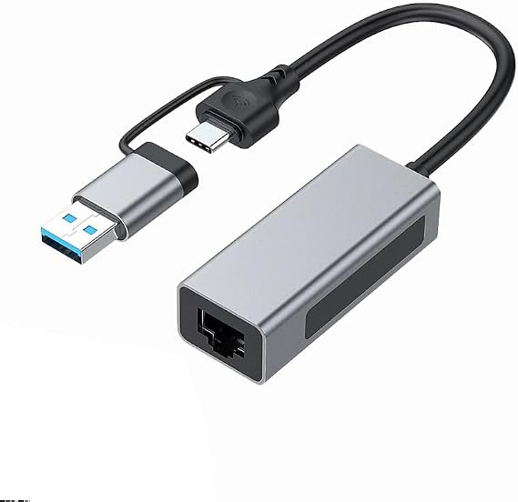 2.5G USB 3.1 Ethernet Adapter, 2-in-1 USB-A/USB-C to 2.5Gbps Ethernet Adapter, USB 3.1 to RJ45 Network Converter for PC Laptop Windows Mac OS Linux
