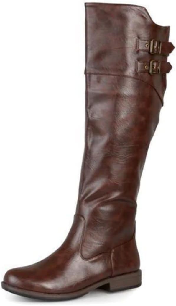 Journey Collection Women Regular Size Wide Calf Double Buckle Knee High Riding Boots
