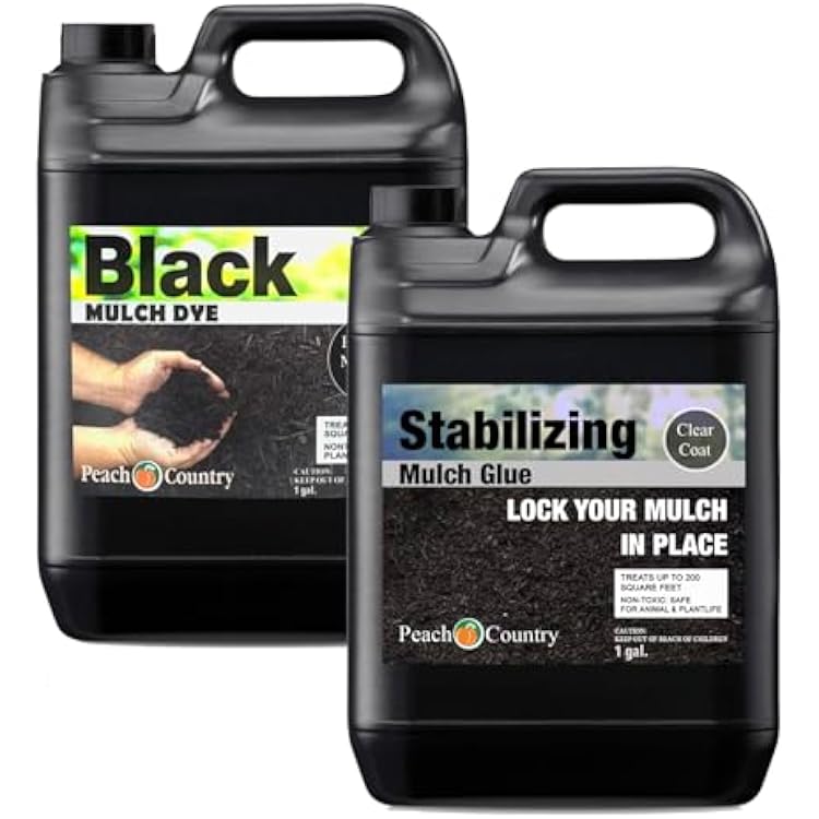 Midnight Black Mulch Dye Color Concentrate 1 Gallon, Black and Stabilizing Mulch Glue Binder 1 Gallon