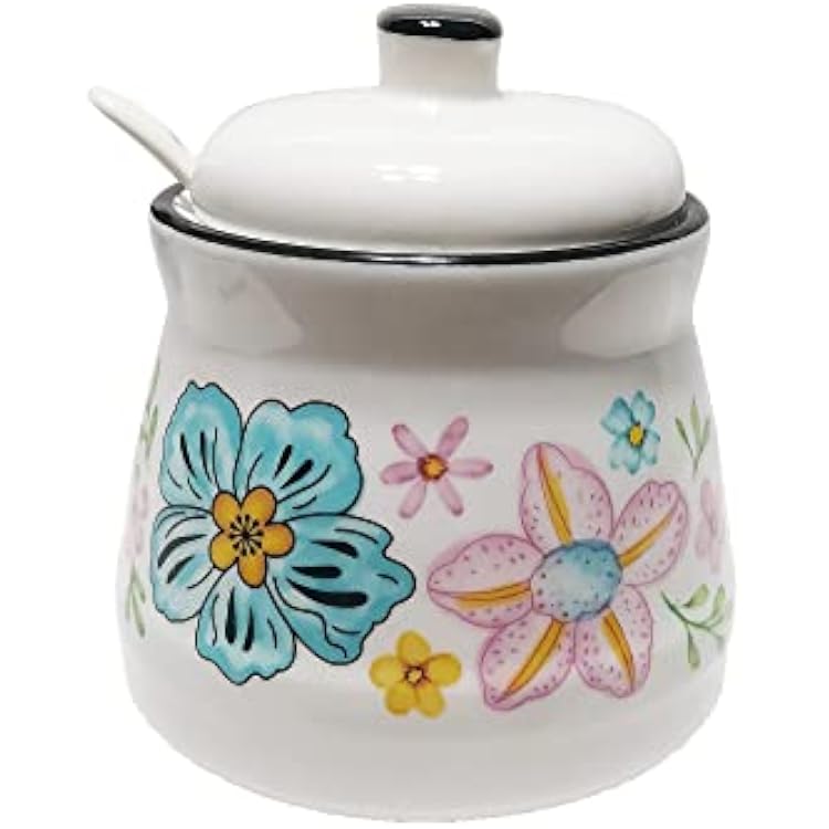Ceramic Sugar Bowl with Lid and Spoon Sugar Container Sugar Holder for Coffee Bar,Home and Kitchen 12oz