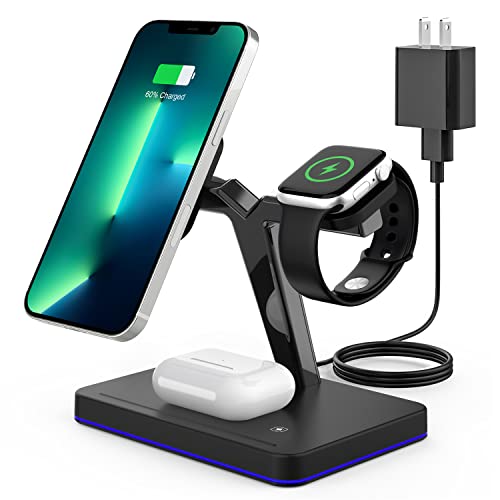 Wireless Charger for MagSafe, 3 in 1 Charging Station for Apple, Magnetic Wireless Charging Stand for iPhone 141312 Series, Apple Watch Ultra8SE765, AirPods 23ProPro 2