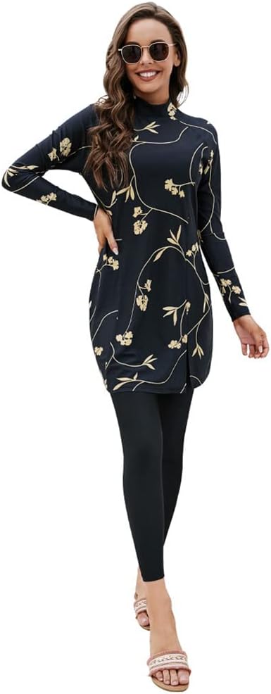 FYMNSI Women Modest Muslim Swimsuits Full Body Islamic Arabic Burkini 2 Pieces Swimming Dress Suit Rash Guard Swimwear