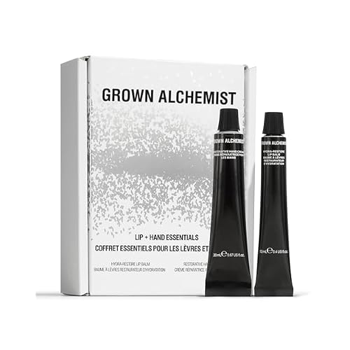 Grown Alchemist, Lip  Hand Essentials Holiday Gift Kit. Hydra-Restore Lip Balm 12 mL & Restorative Hand Cream 20 mL. Natural Hydration Duo