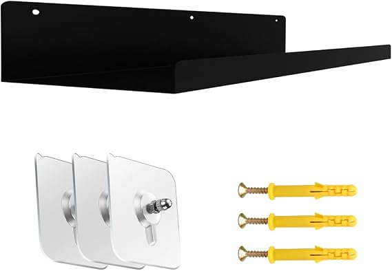 Metal Floating Shelf for Wall Set of 2 - Mini Shelf Design - Organize in Style with These Metal Floating Shelves for Wall (Black, 23.62Inch)