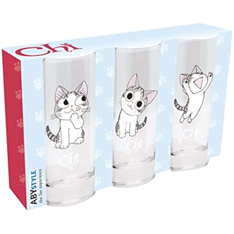 ABYSTYLE Chis Sweet Home Cute Kitty Cat Drinking Glass Set 10 Oz. 5.5 Tall Anime Manga Drinkware Home & Kitchen Essential Gift Dishwasher Safe 3 Pcs