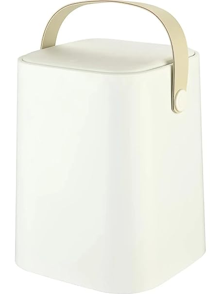 Coverest Tutma Saplı İç Kovalı Tezgah Üstü Mutfak Çöp Kovası, 8 Litre, Kilitli Kapak, Click Kapak, 24x24x30 cm (BEYAZ, 8 LİTRE)