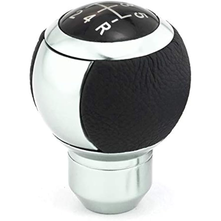 5 Speed Gear Car Shifter Handle, Leather Covered Aluminum Manual Stick Shift Knob Fit Most MT Transmissions, Silver