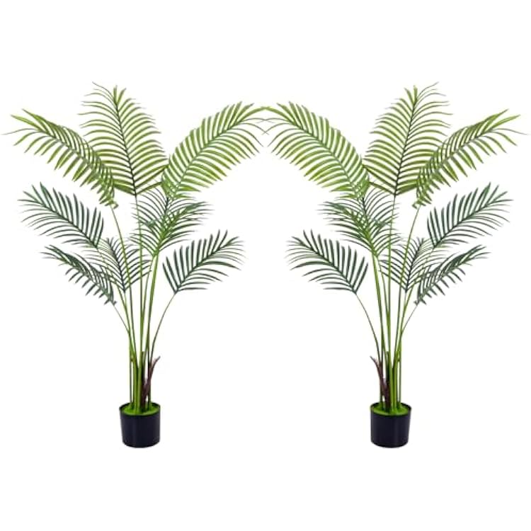 Artificial Golden Cane Palm Tree 2Packs 4Feet Faux Plant for Home Decor Indoor Outdoor Faux Areca Palm Tree in Pot for Home Office Decor Perfect Housewarming Gift