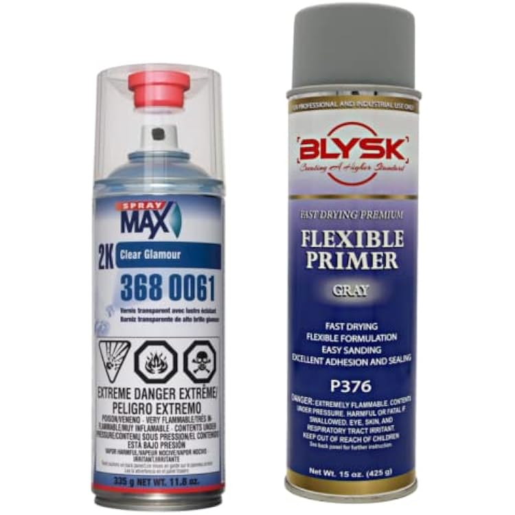 and USC SprayMax 2K Glamour High Gloss Aerosol Clear with Flexible Primer P376 Grey, lasting high gloss, easy sanding, excellent adhesion and sealing