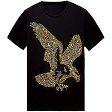 HZCX FASHION Mens Womens Sparkly T Shirt Rhinestone Short Sleeve Rock Festival Bling Gemstone Tshirt Cotton Graphic Tees
