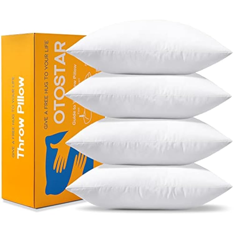 OTOSTAR Pack of 4 Throw Pillow Inserts, 16 x 16 Square Cushion Inner Soft Fluffy Plump Stuffer Cushion Pads White Decorative Pillow Inserts