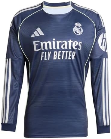 adidas Real Madrid Away Mens LS Soccer Jersey 2526 US, Alpha, Small, Regular, Regular, Legend Ink