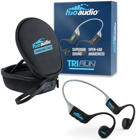 H2O Audio TRI Run Multi-Sport Sweatproof Headphones with Charging Case - Bone Conduction Open Ear Waterproof Headphones for Running, Cycling, and Paddling - Bluetooth 5.3 (Gray)