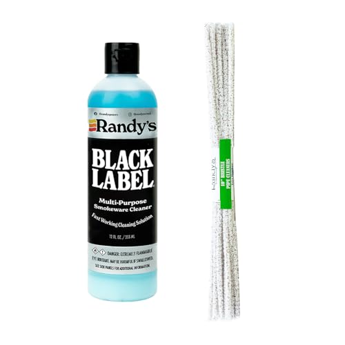 Randys Black Label Cleaner with 10 Tapered Bristle Pipe Cleaners All-in-One Cleaning Kit for Glassware, Glasstops, Ceramic, Metal, and Hard-to-Reach Areas Glasstop cleaning kit 12 fl oz