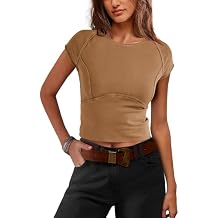 LAMISSCHE Womens Summer Crop Tops Short Sleeve Cropped T Shirts Slim Fit Going Out Tops Baisc Tee