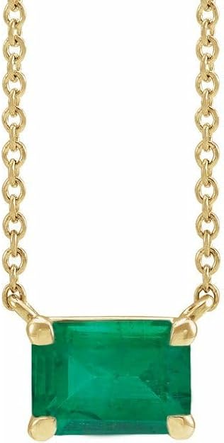 Jewels By Lux 14K Yellow Or Rose Gold Emerald 5 X 3 Mm 18 In Polished Lab-Grown Gemstone Claw-Prong Necklace