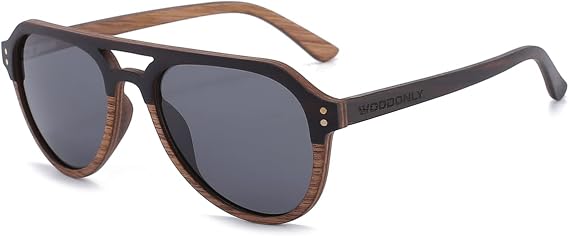 Aviator Wood Polarized Sunglasses - Cool Style Wooden Sun Glasses with Bamboo Case for Men and Women Perfect Gifts