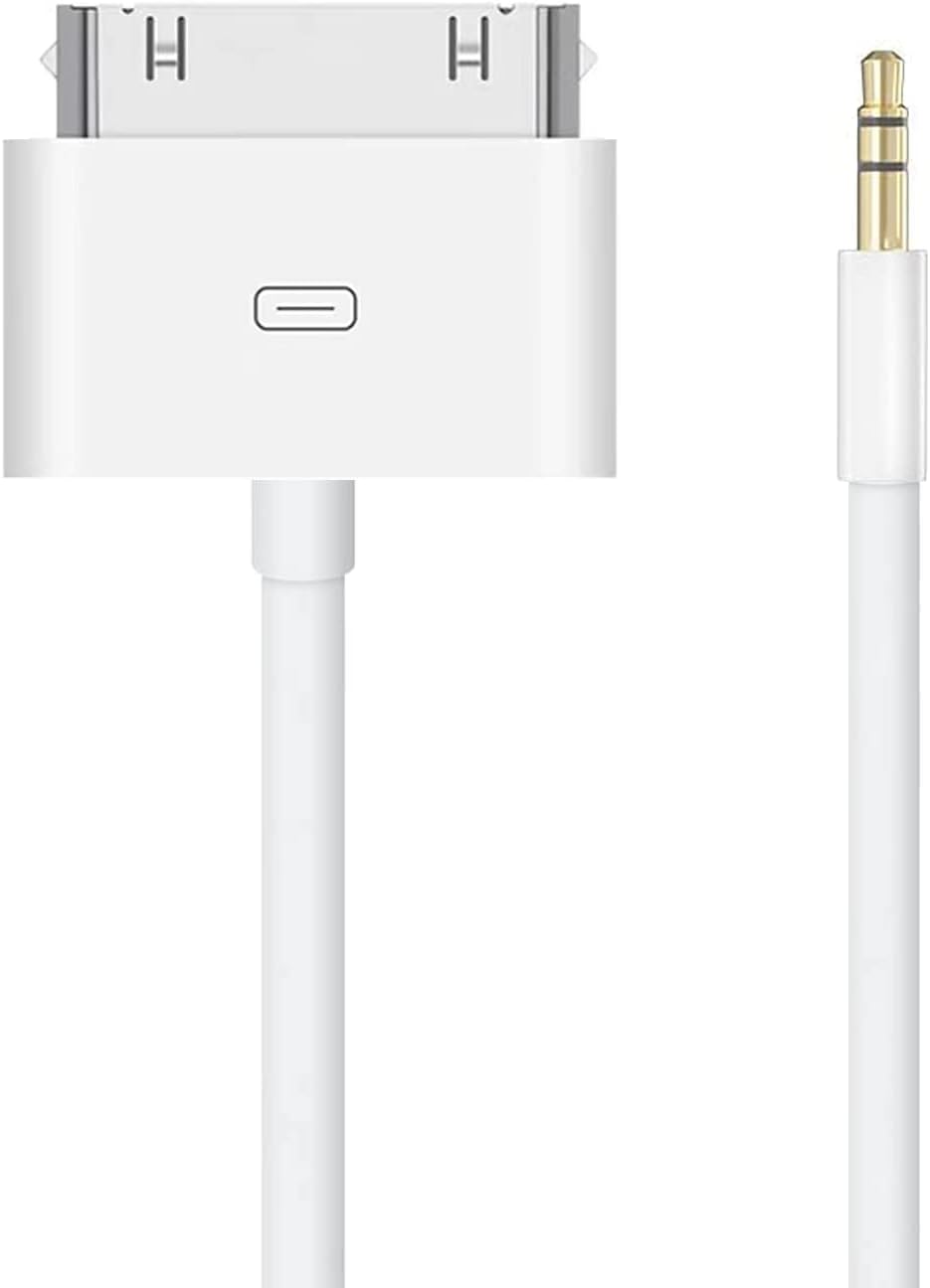 3.5mm AUX Input to 30-Pin Male Dock Connector Cable Adapter for Phone Pod Pad 7.87inch White