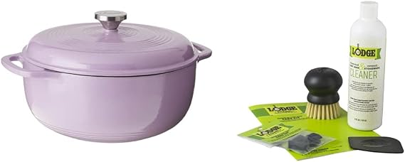 Lodge Enameled Dutch Oven, 6 Qt, Lilac & Enameled Cast Iron and Stoneware Care Kit, 12 oz