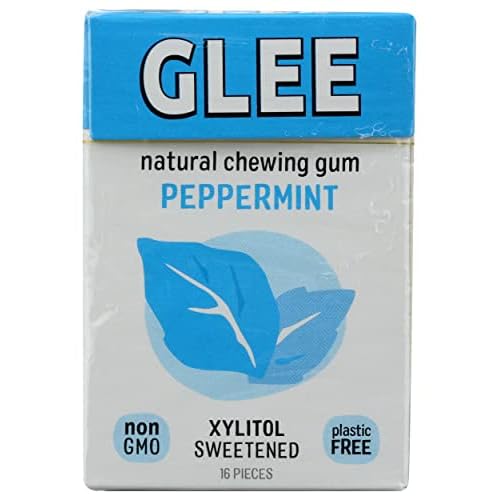 Glee Gum Peppermint Flavor, Sugar Free, All Natural, Non GMO, 16 Pieces Pack of 12