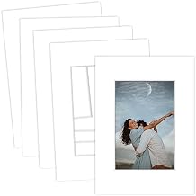 MBC Mat Board Center, 5 Pack 5x7 for 3.5x5 White Picture Mats Frame Mattes for Photos, Bevel Cut, Acid Free, 4-ply Thickness