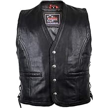 MDM Motorcycle biker leather vest black with button adjustable at the side
