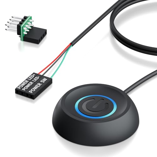 PC Power Button with 67 Cable - Desktop Computer External ONOff Switch LED Indicator, PC Power Supply Button SW Extension with Adhesive Mount, Splitter for Computer Motherboard Black, 67
