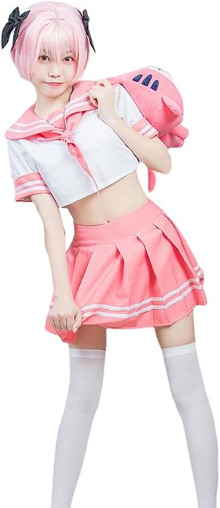 Astolfo Cosplay Costume Japanese Anime School Uniform Pink Sailor Outfit JK Uniform Set Girls Shirts Dress Socks