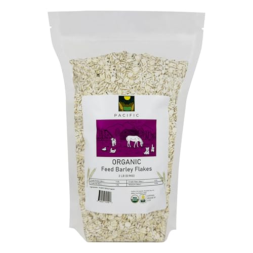 Pacific Petfood Organic Feed Barley Flakes - Barley Flakes Organic | Rich with Fiber & Minerals | USDA and CCOF Certified | Packed in USA | 2Lbs Pack of 1