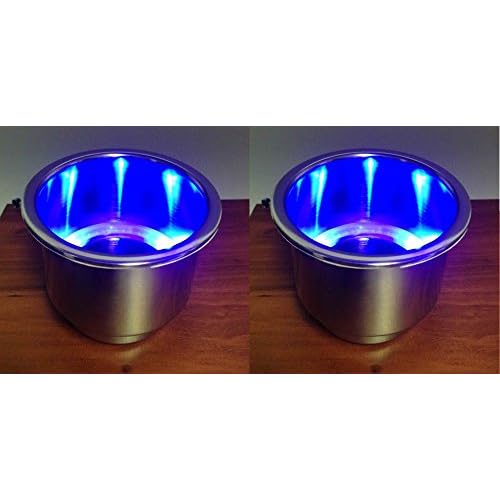 2 PCS RV Marine Boat Camper SS 304 LED Blue Cup Drink Holder 38 Drain Tube