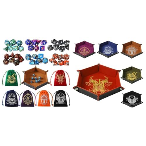 D&D Dice Sets & 6 Pcs DND Dice Tray with Characters Pattern