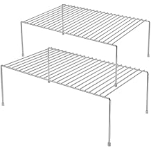 iPEGTOP Kitchen Cabinet Storage Shelf Rack, Set of 2 Large (15.7 x 9.4 Inch) Rustproof Metal Wire Shelves Spice Shelf Rack Cupboard Organizer for Pantries Countertops Utensils Organization, Chrome