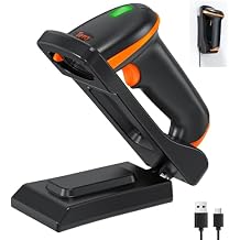 Tera 1D 2D QR Barcode Scanner with Adjustable Folding Stand and Charging Cradle, Wall Mountable 2.4G Wireless & USB 2.0 Wired QR Bar Code Reader with Vibration Alert Model D5100-Fold