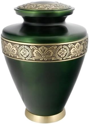 Umbria Brass Cremation Urn for Ashes, Brass, Green Urn, Adult Sized Cremation Urn, 10 Inches High