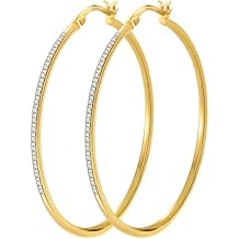PABBEU Sterling Silver Hoop Earring for Women Thin Large Rhinestone Hoop Earrings Sparkly S925 Sterling Silver Diamond Hoops Earrings Hypoallergenic Cubic Zirconia Hoops Earring for Women 30/50/70mm