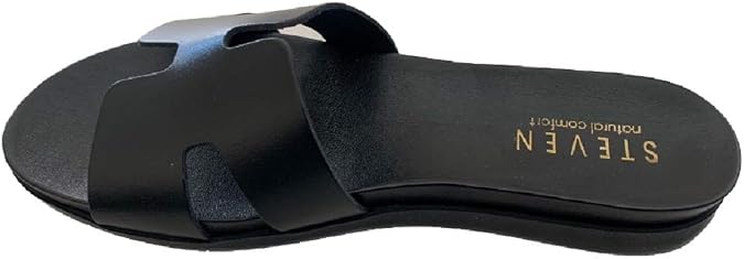 STEVEN by Steve Madden Natural Comfort Dana Leather Slide Sandal (Black, 6)