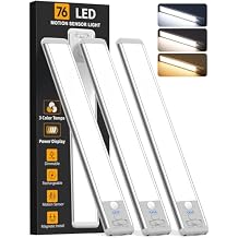 Under Cabinet Lighting Wireless, Rechargeable 10inch Motion Sensor Light Indoor, 3 Color Closet Light Battery Operated with LED Power Display, Magnetic Under Counter Lights for Kitchen, Home (6Pack)