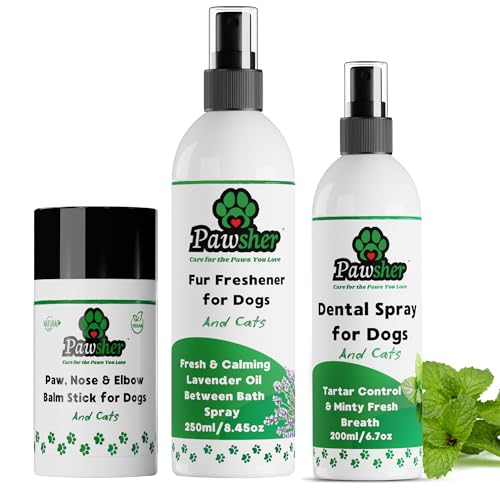 Cat Care Essentials: Cat Teeth Cleaning & Breath Freshener | Paw Balm Lick Safe | Fur Freshener Spray & Deodorizer Perfume | Refreshing & Calming Lavender Scent for in Between Baths